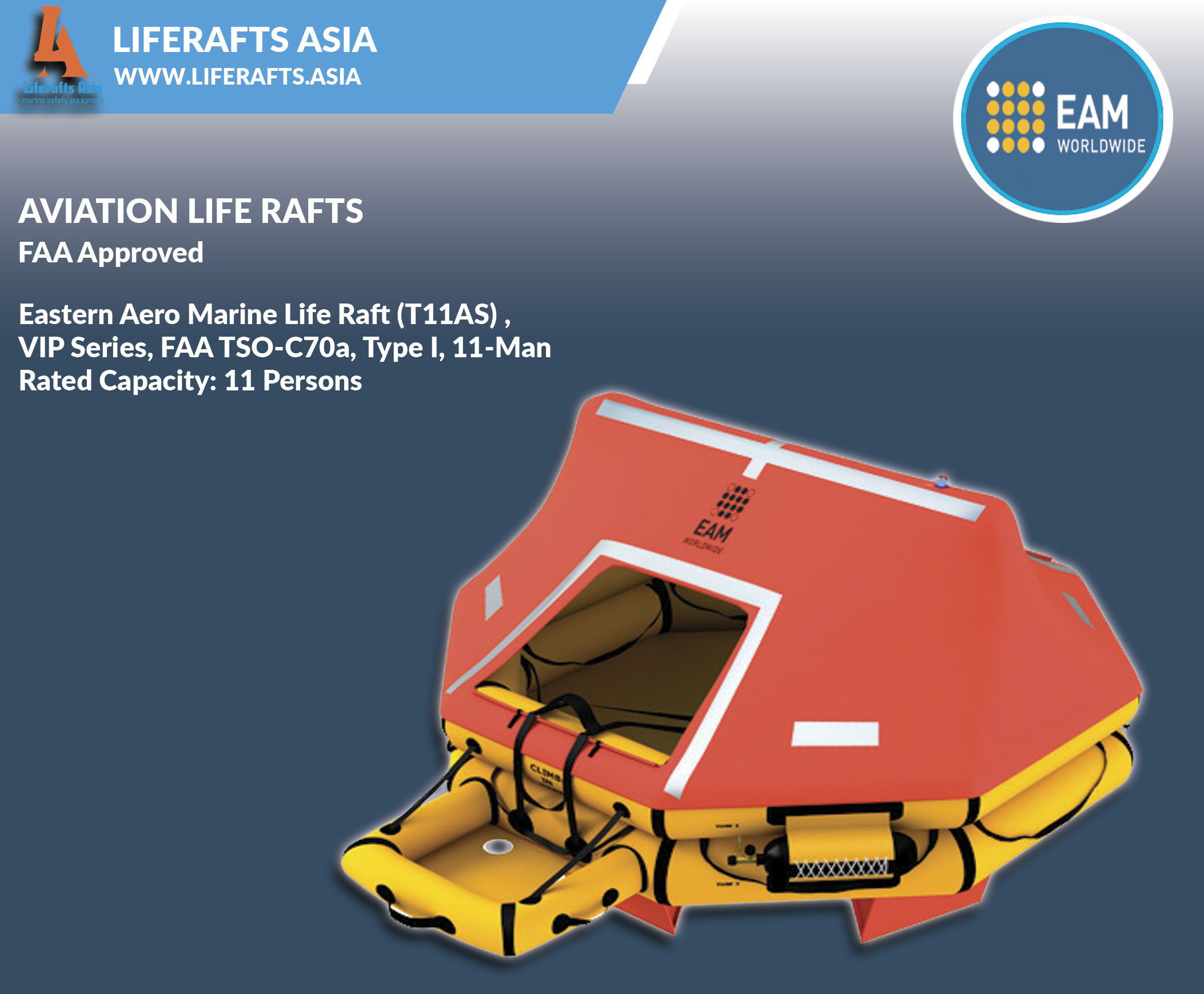 Eastern Aero Marine Life Raft (T11AS) ,VIP Series, FAA TSO-C70a, Type I ...